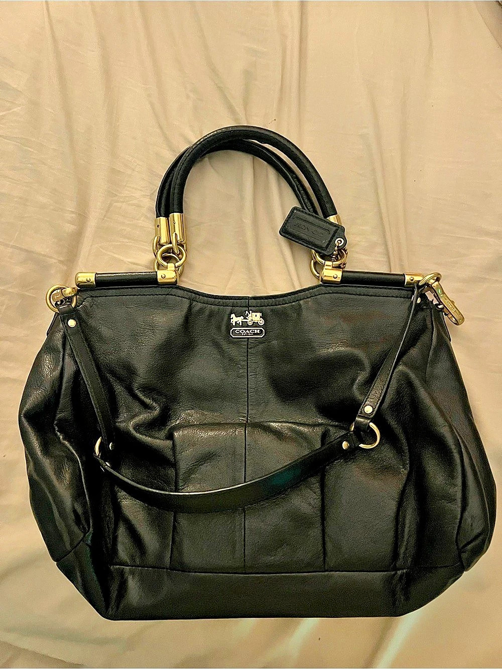 Coach Ashley Leather Large Satchel Carryall Shoulder Bag Black